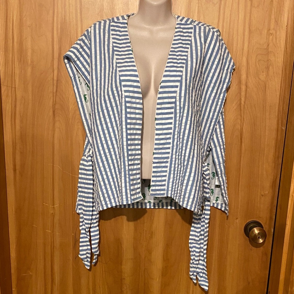 Anthropologie Maeve Blue and White Striped Cardigan